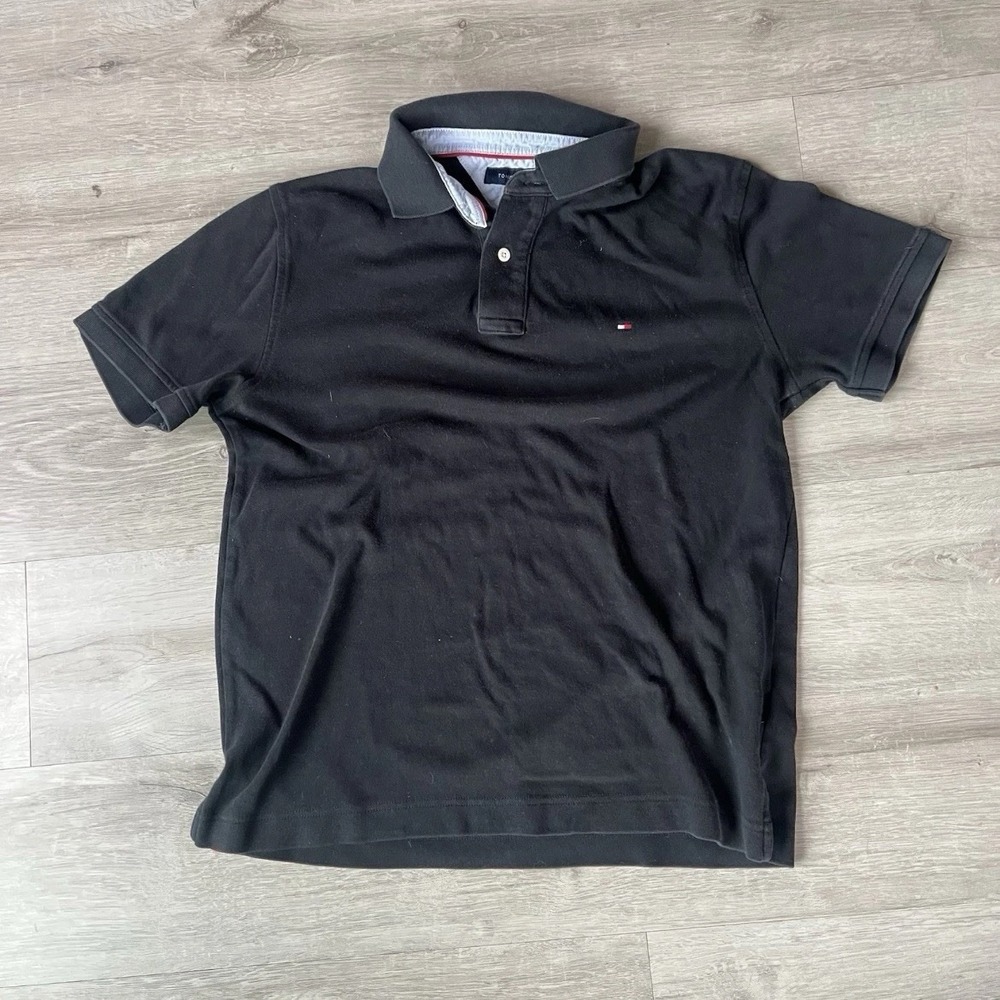 Tommy Hilfiger Womens Large Black Polo Shirt Short Sleeve Custom Fit Classic
